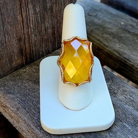 Vintage Sterling Silver Gold Plated Large Faceted Cocktail Statement Ring